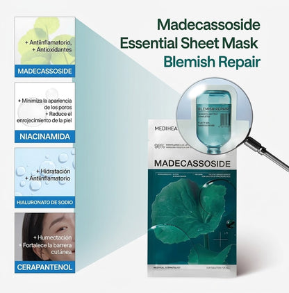 Ingredientes de la mascarilla Mediheal Madecassoside: madecassoside, niacinamida, hialuronato de sodio y cerapantenol