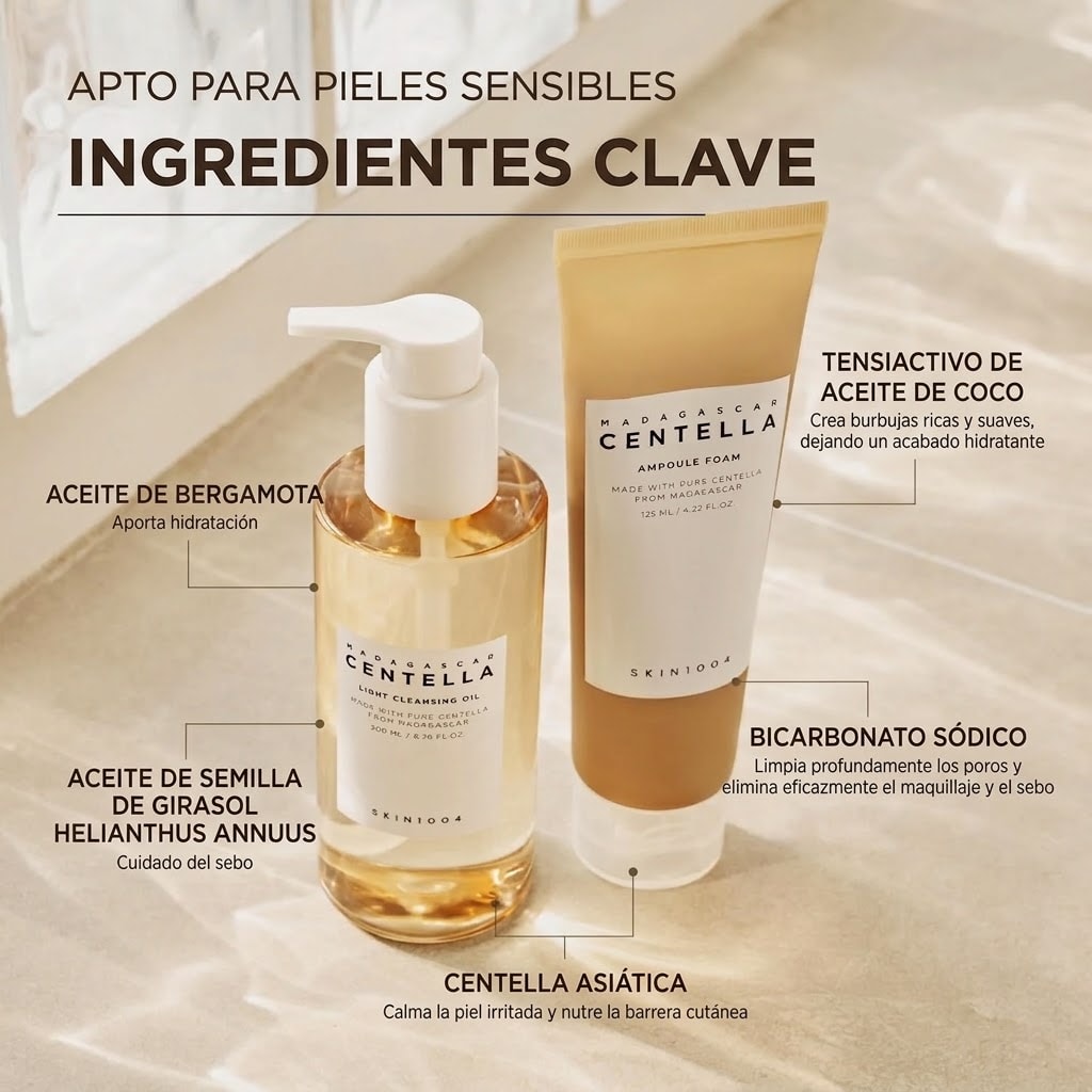 Ingredientes clave: centella asiática, aceite de bergamota, aceite de girasol y tensioactivo de coco